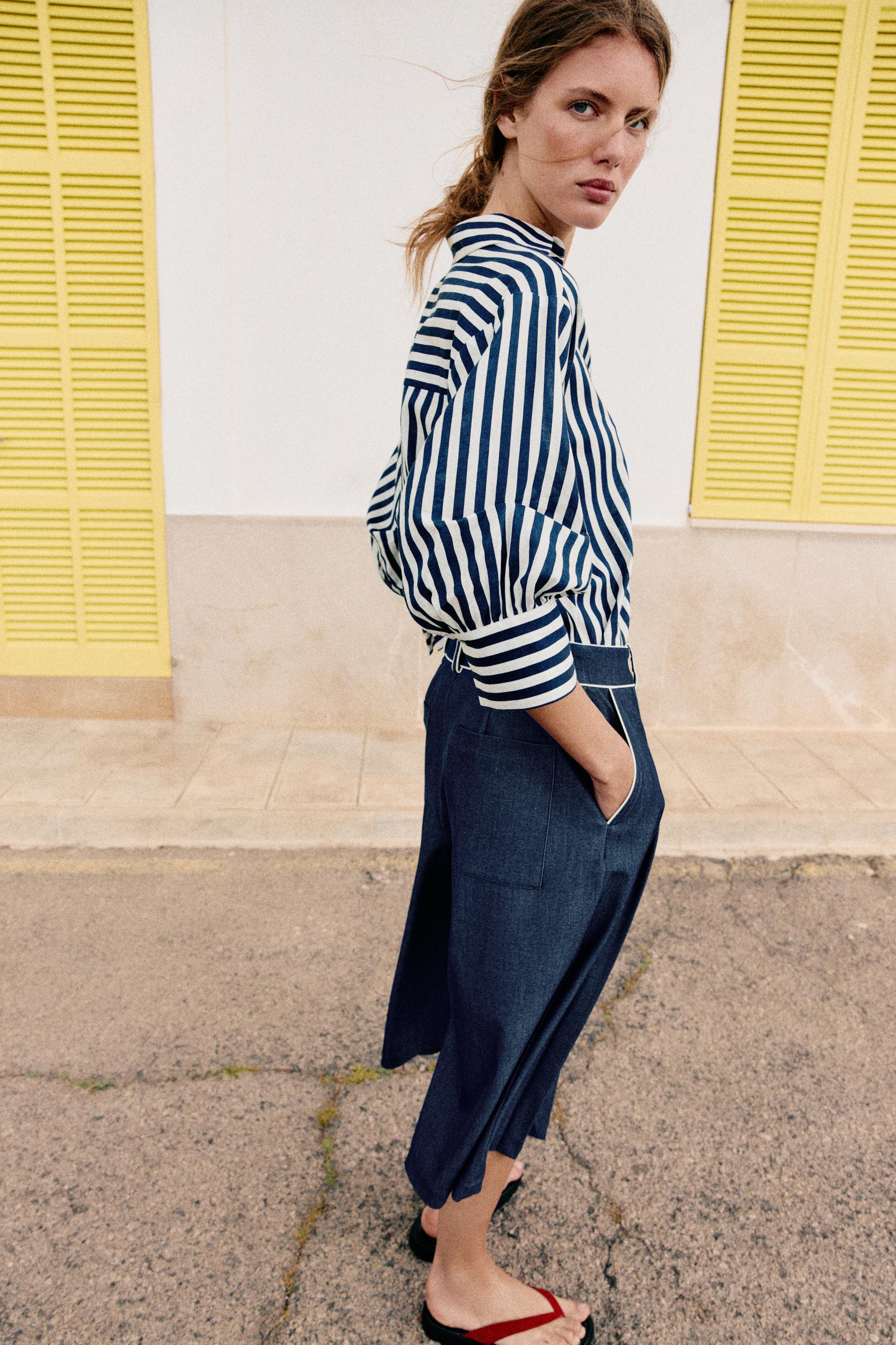 PUFF SLEEVE STRIPED LINEN SHIRT